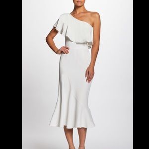 DTP One Shoulder Ruffle Mermaid Midi Dress S white